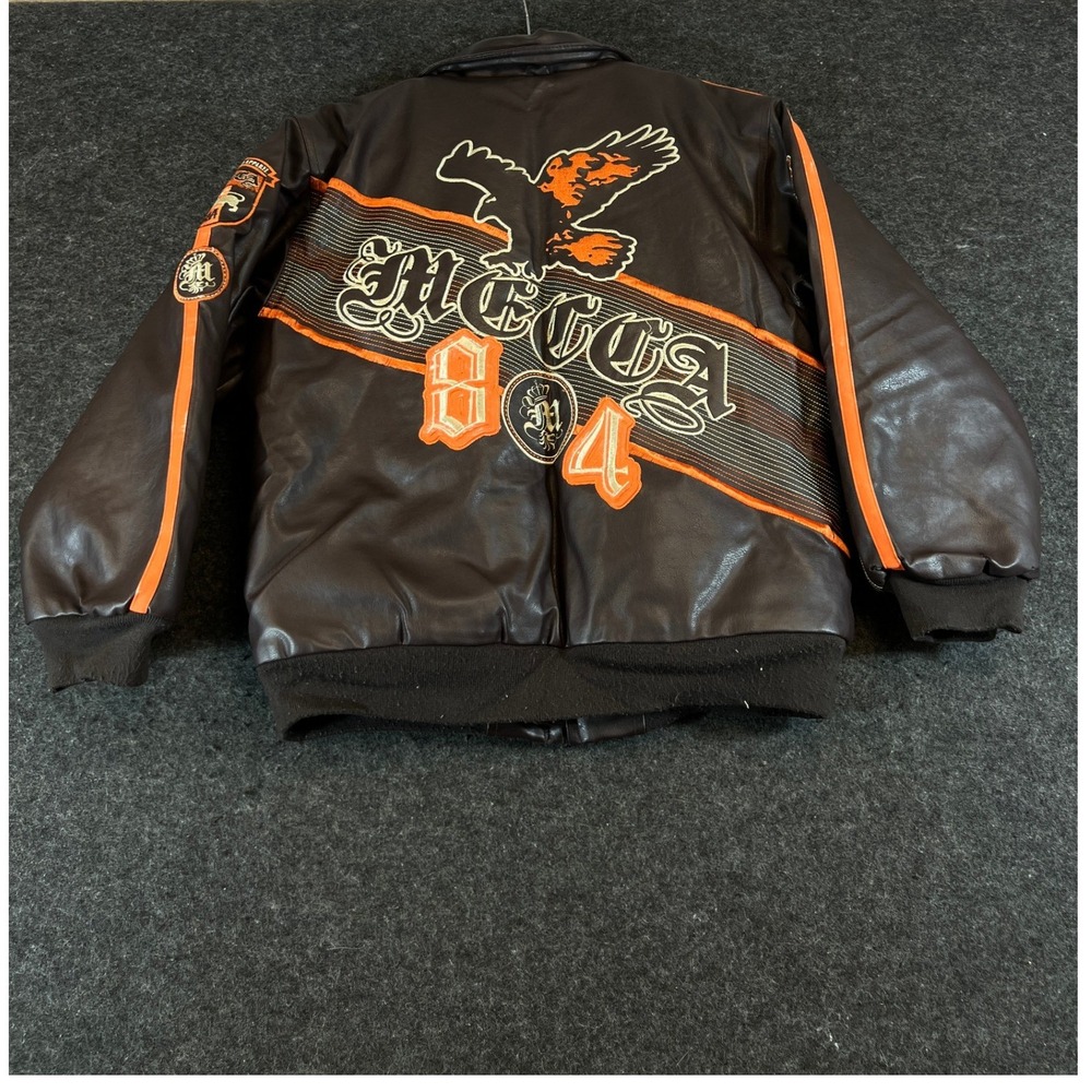 Vintage 90s Mecca USA Bomber Jacket Brown Orange Embroidered Hip Hop Mens Medium